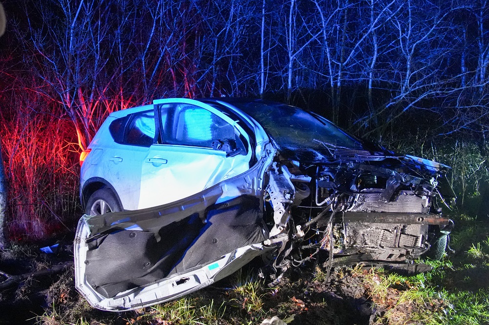 Automobilist raakt van de weg en botst tegen boom