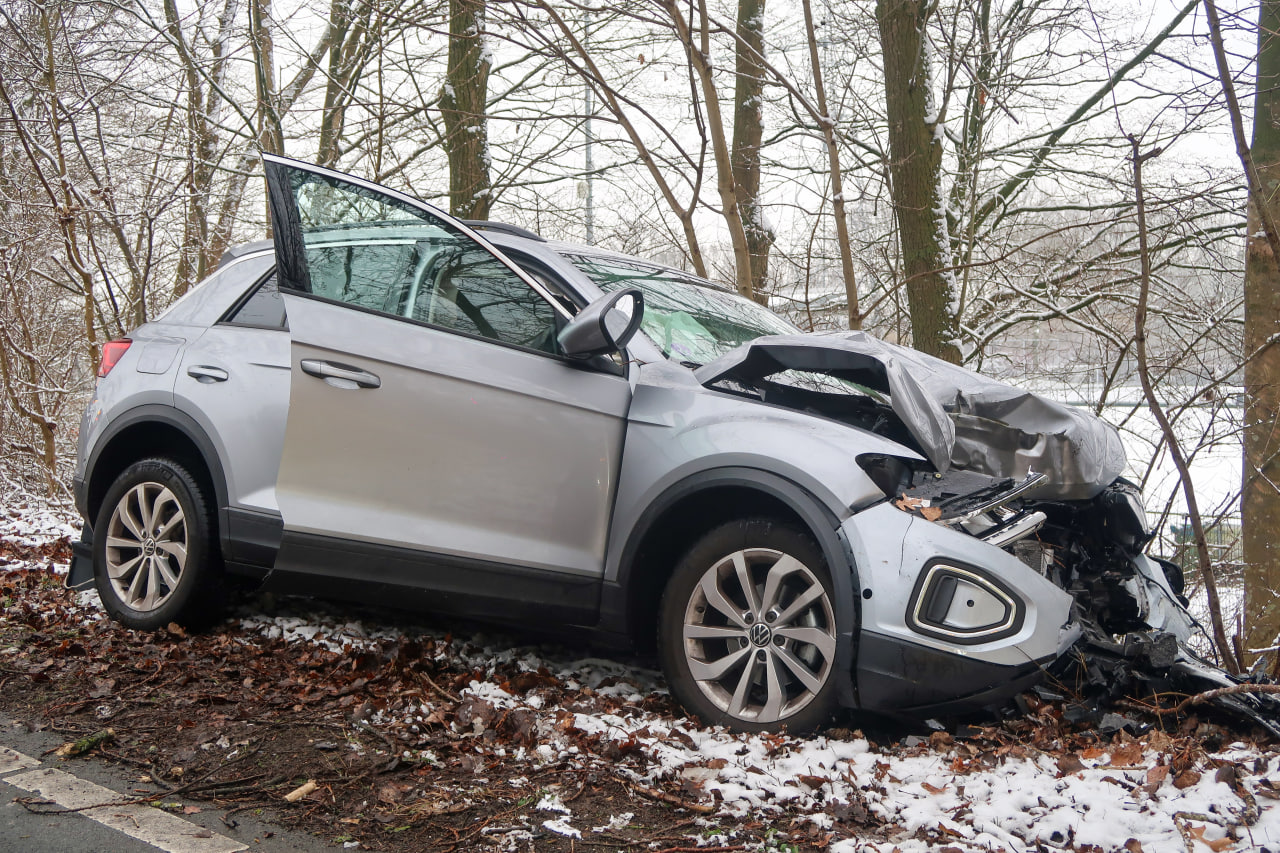 Automobilist bots tegen boom