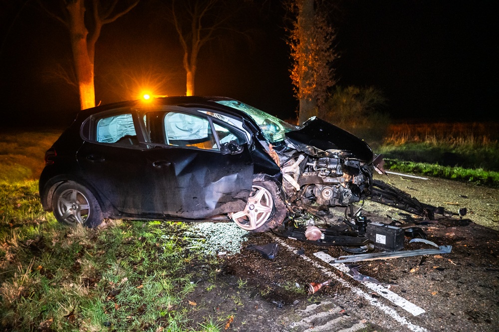 Auto botste tegen boom, bestuurder gewond