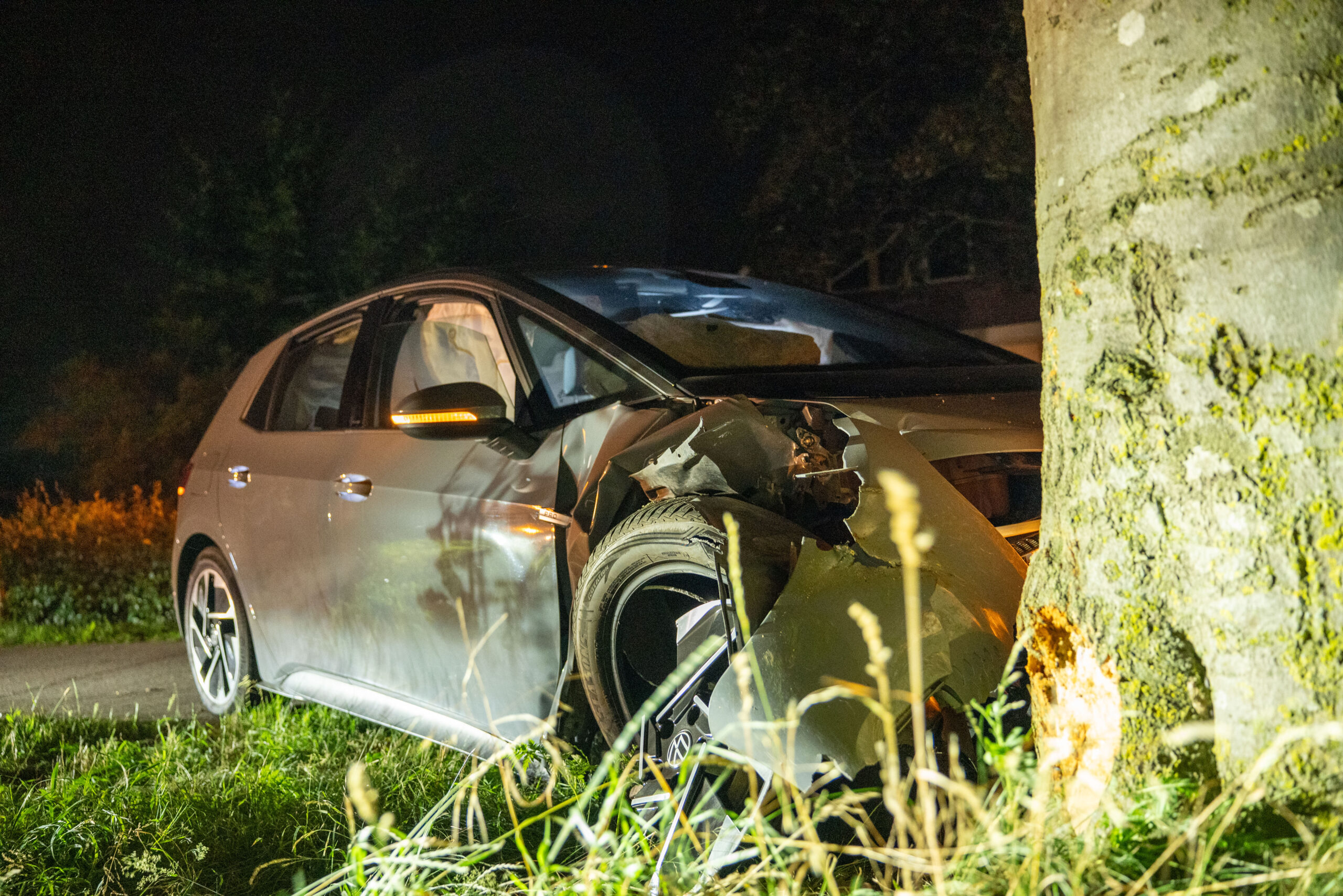 Automobilist schrikt van dier en knalt tegen boom