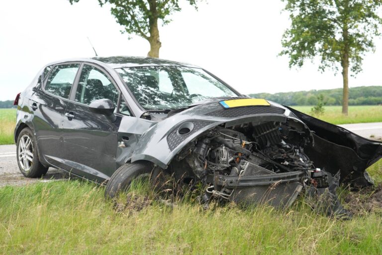 Auto van de weg en tegen boom
