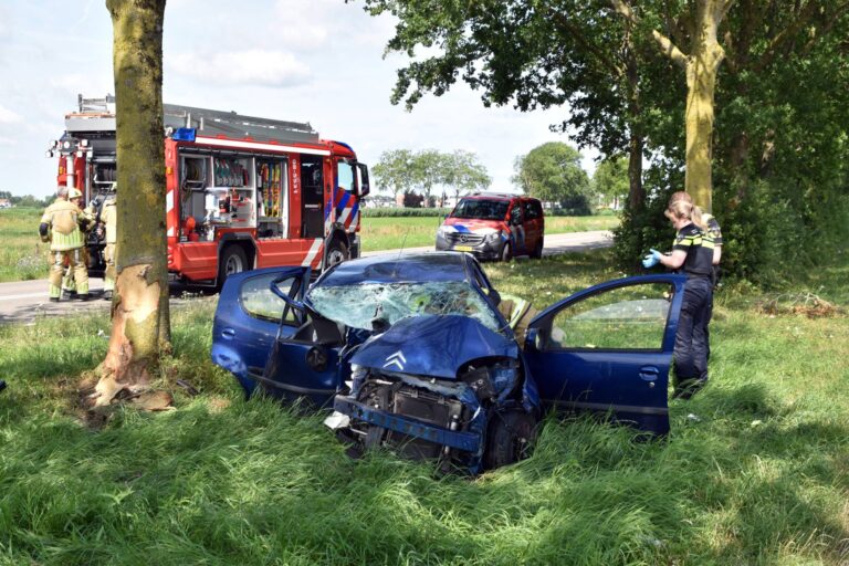 Vrouw zwaargewond na botsing tegen boom