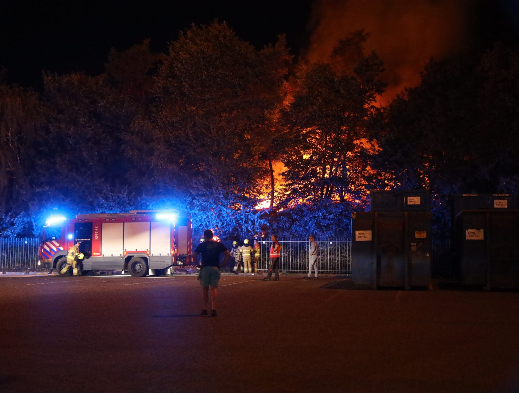 Flinke brand in bosgebied naast bedrijfspand in Bergen