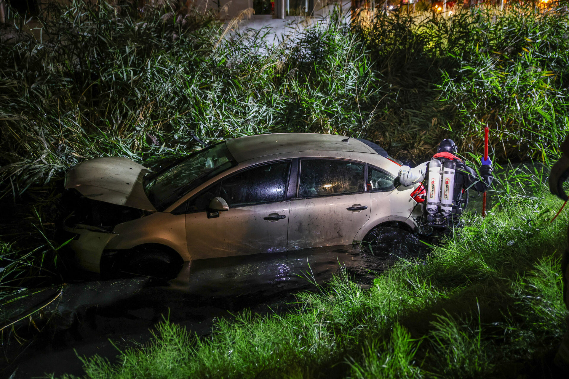 Auto crasht in sloot in Maasland, bestuurder in ambulance behandeld