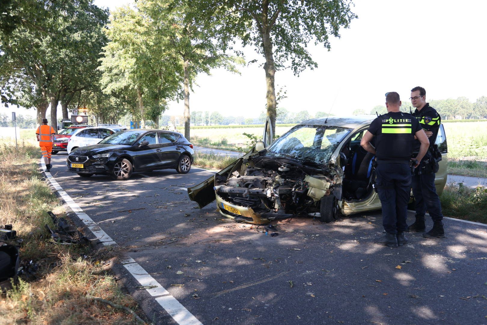 Automobilist botst frontaal tegen boom en raakt bekneld