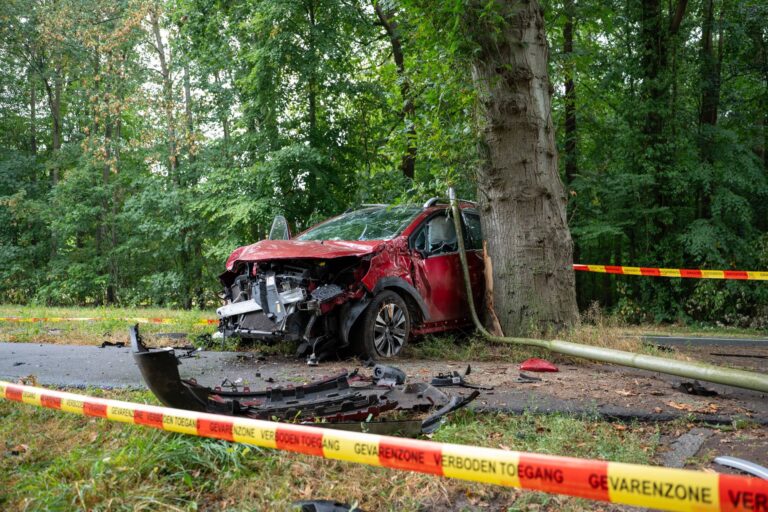 Automobilist ramt lantaarnpaal en belandt tegen boom