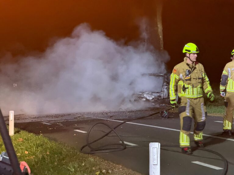 Bestuurder overleden na crash tegen boom, auto volledig uitgebrand